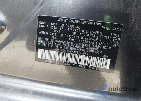 2025 Subaru Crosstrek Sport из США, поврежденный, VIN 4S4GUHF64S3745859